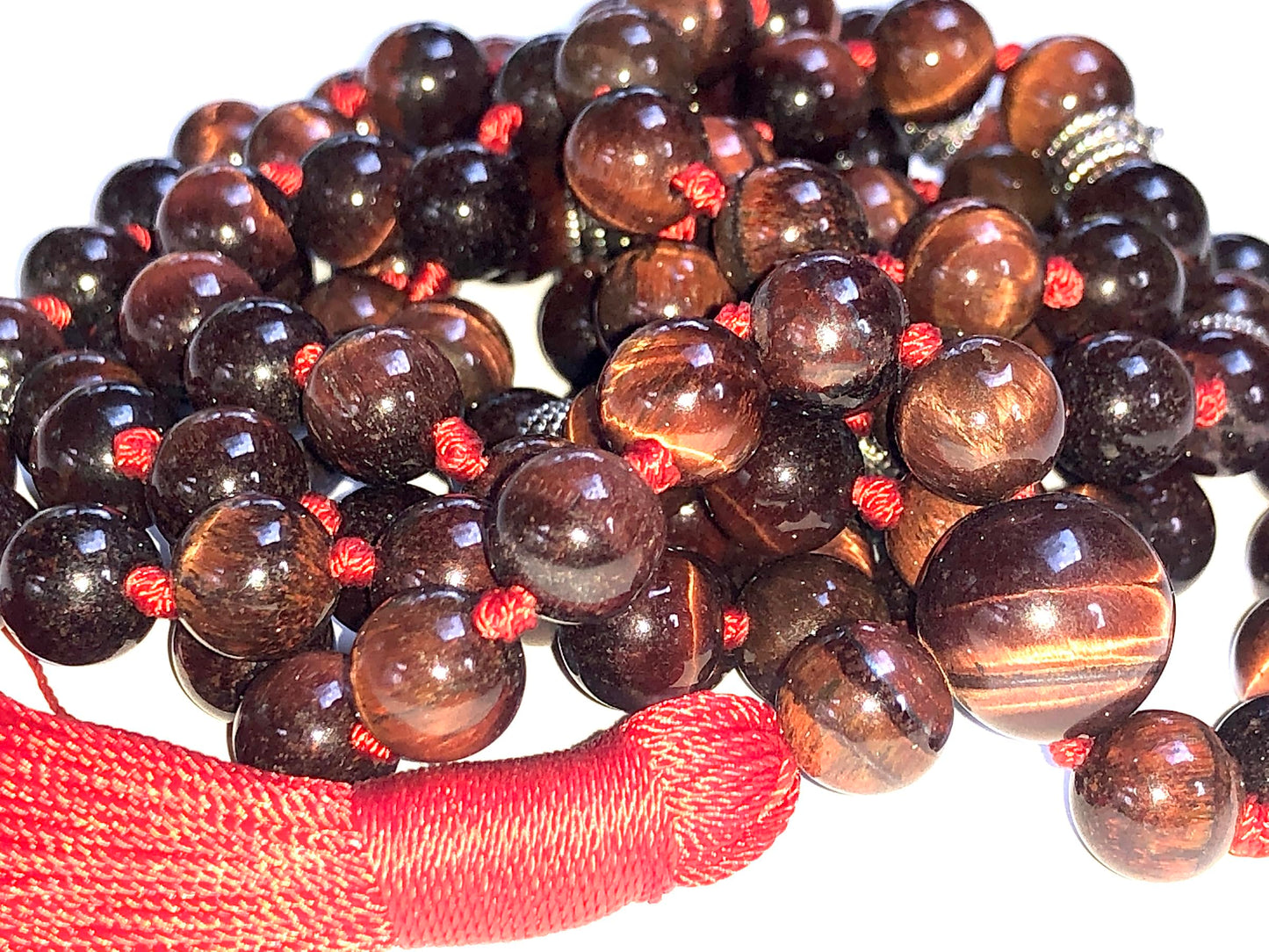 Red Tiger's Eye Mala Necklace, Hand Knotted, Scorpio Birthstone, Sacral Chakra