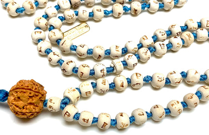 Tulsi mala Beads Holy Basil Japa mala Ram mala w/ 5 Mukhi Rudrakha 5 Face Rudraksh 108 Prayer Beads Energized for Chanting Mantra 7 Chakra mala in Red Blue Teal Colors w/Pouch (TEAL TURQUOISE)