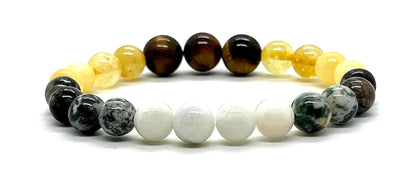 Unleash Your Gemini Spirit: Gemini Constellation Birthstone Bracelet (8mm) - Multi-Chakra Alignment, Black Opal, Moonstone, Citrine, Calcite, Green Tree Agate, Tiger's Eye
