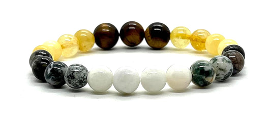 Unleash Your Gemini Spirit: Gemini Constellation Birthstone Bracelet (8mm) - Multi-Chakra Alignment, Black Opal, Moonstone, Citrine, Calcite, Green Tree Agate, Tiger's Eye