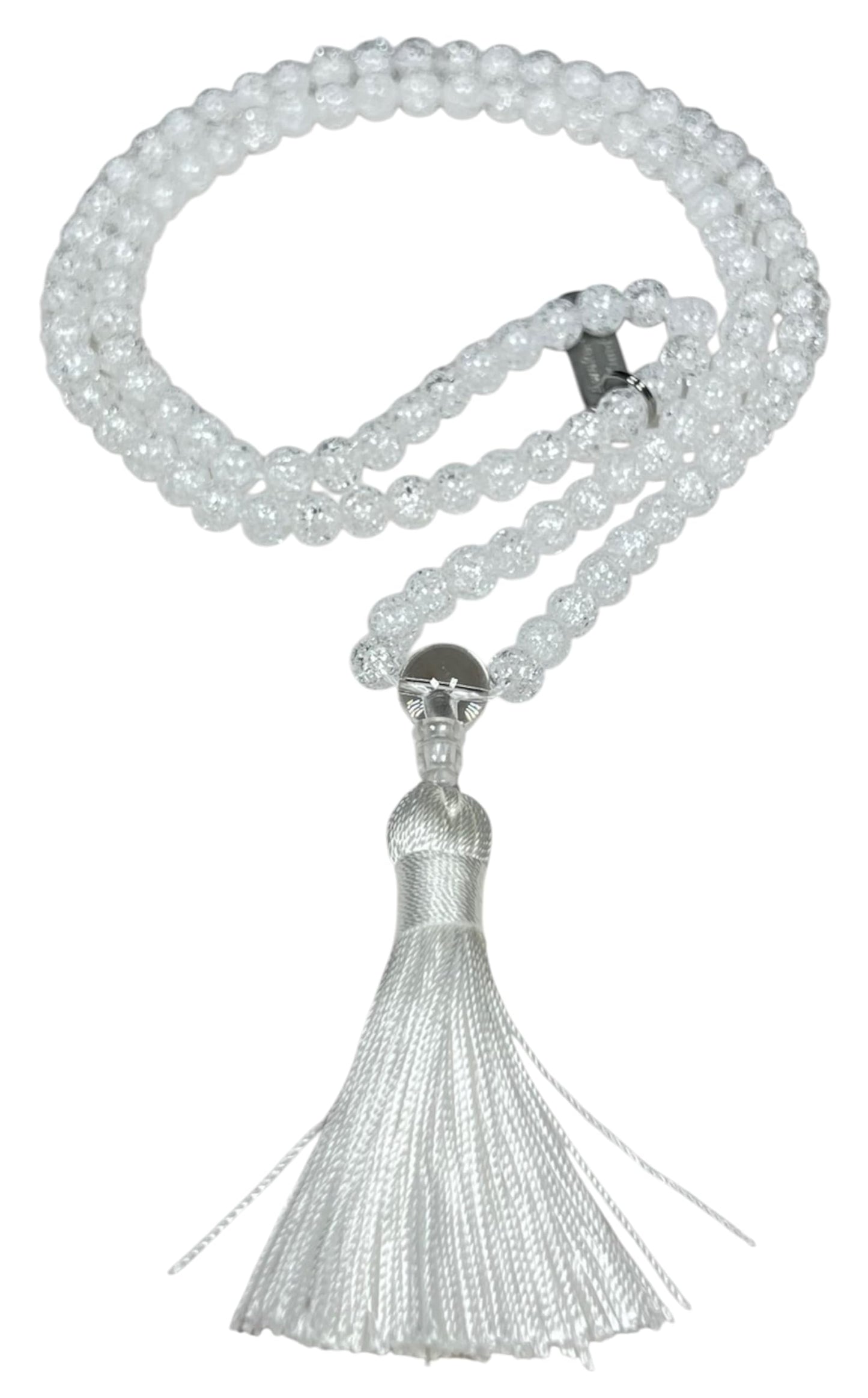 Handmade Crackle Crystal Quartz Mala Necklace – 6mm & 8mm | 108 Beads | Crown Chakra & April Birthstone | Ethically Sourced