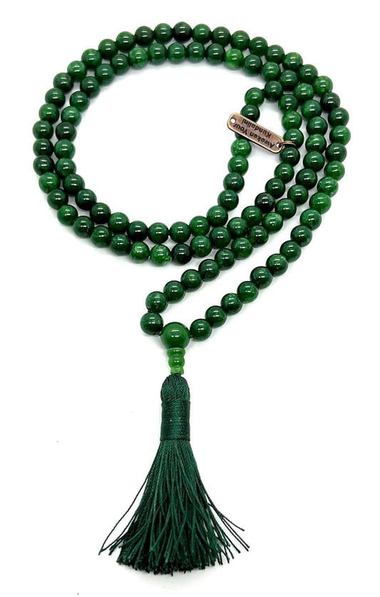 Handmade Green Jade Mala Necklace (8mm, 108 Beads) - Cultivate Harmony & Abundance - Libra Birthstone & Heart Chakra Balance