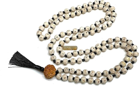 AWAKEN YOUR KUNDALINI Spiritual Harmony Tulsi Mala Necklace with 5 Mukhi Rudraksha - Cancerian Birthstone - Heart & Sacral Chakra Balance