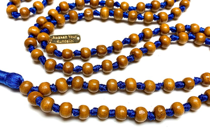 Awaken Your Kundalini Tulsi mala beads necklace hand knotted mala holy basil beads 8 mm 108 Buddhist prayer beads 7 Chakra mala colors - w/Velvet mala pouch (SIXTH BROW CHAKRA)