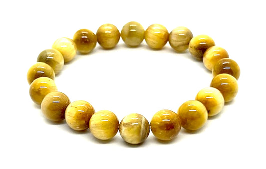 Golden Tiger's Eye Stretch Bracelet: Taurus & Leo Birthstone - Confidence & Grounding - Solar Plexus Chakra (10mm Beads, 7.5 Inch Wrist)