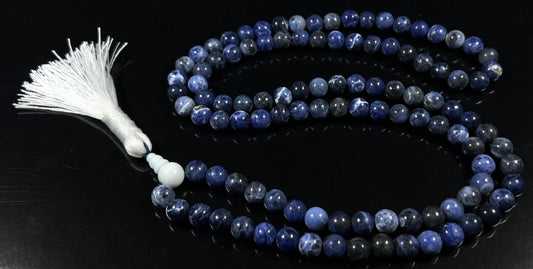 Sodalite Mala Beads Necklace – 8mm, 108 Beads – Throat & Third Eye Chakra, Sagittarius Birthstone