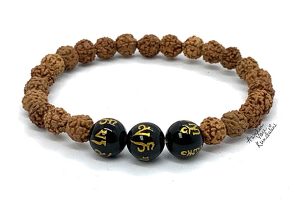 Grounding & Balance: 5 Mukhi Rudraksha Bracelet with Black Obsidian - Capricorn Birthstone - Root & Crown Chakra Harmony