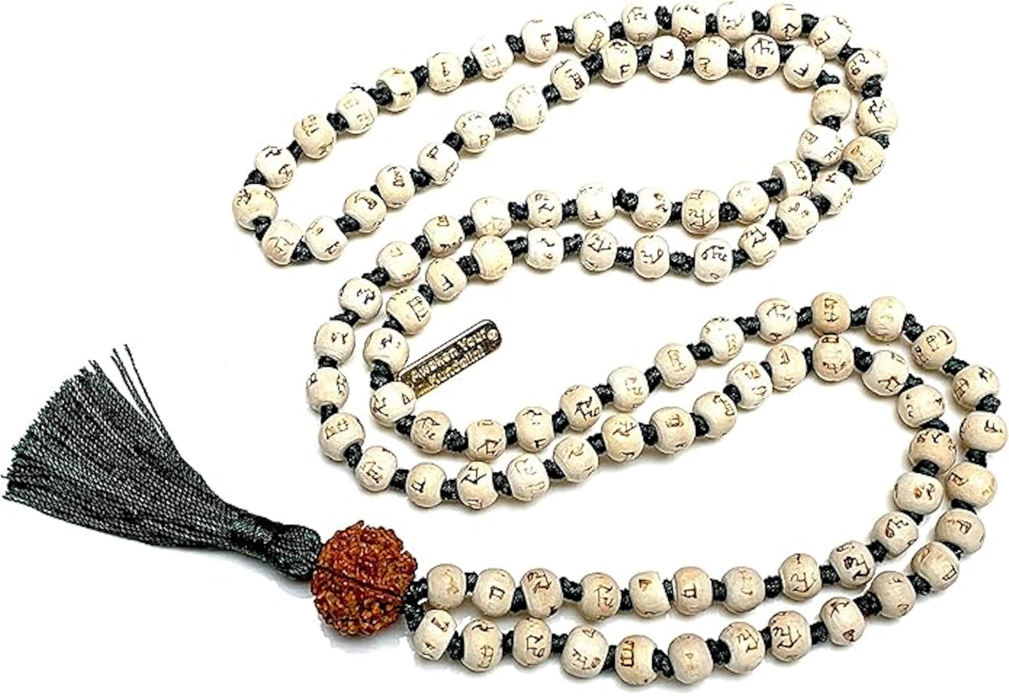 AWAKEN YOUR KUNDALINI Spiritual Harmony Tulsi Mala Necklace with Rudraksha Guru Bead, Cancer Sun Sign, Heart & Sacral Chakra Balance, Green String