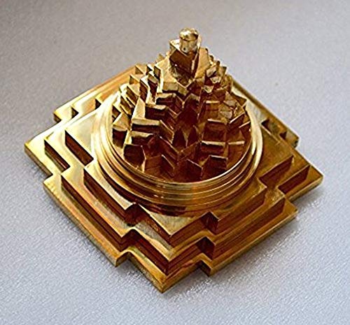 AWAKEN YOUR KUNDALINI Sri Meru Yantra, Shree Chakra Maha Meru in Brass Size 3" Inch - Spiritual Powers, Vaastu Dosh, Prosperity - 3D