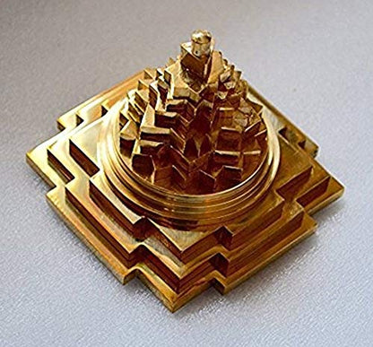 AWAKEN YOUR KUNDALINI Sri Meru Yantra, Shree Chakra Maha Meru in Brass Size 3" Inch - Spiritual Powers, Vaastu Dosh, Prosperity - 3D