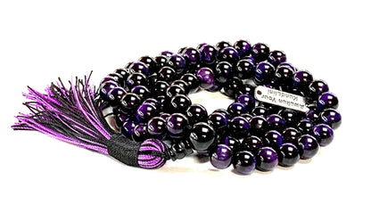 Tiger's Eye Mala Necklace – 8mm 108 Beads – Multicolor Options – Solar Plexus Chakra & Zodiac Birthstones – Meditation Jewelry