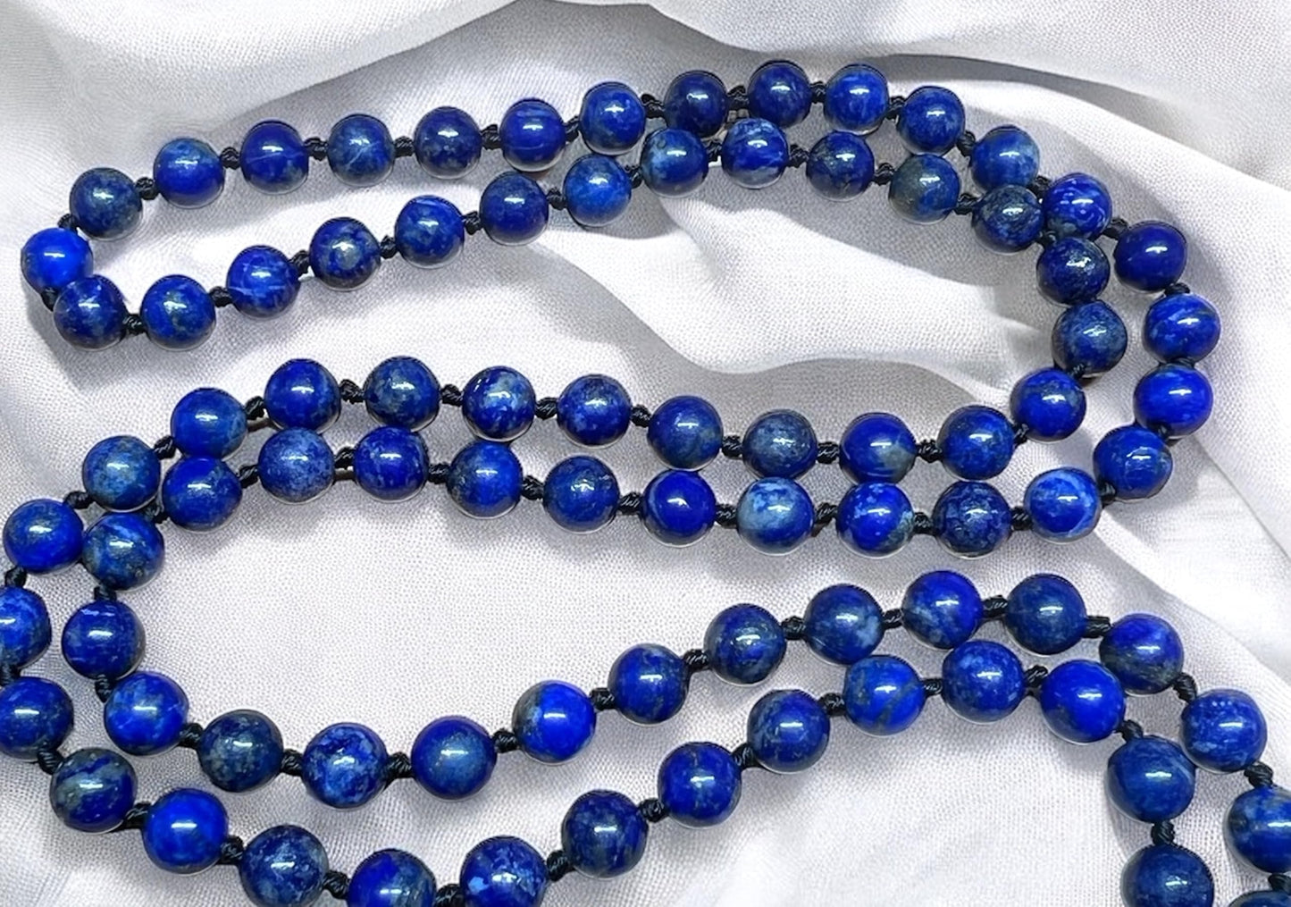 AWAKEN YOUR KUNDALINI Hand Knotted 8mm Lapis Lazuli Mala Beads Necklace, Third Eye & Throat Chakra Healing, Intuition & Communication, Natural Undyed