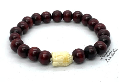 Rosewood Beads Stretch Bracelet with White Buddha | ARANYA Collection
