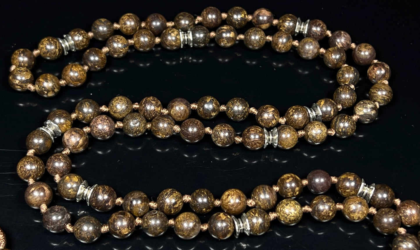 Hand-Knotted Bronzite Mala Necklace (8mm 108 Beads) - Gemini & Leo Birthstone - Solar Plexus Chakra