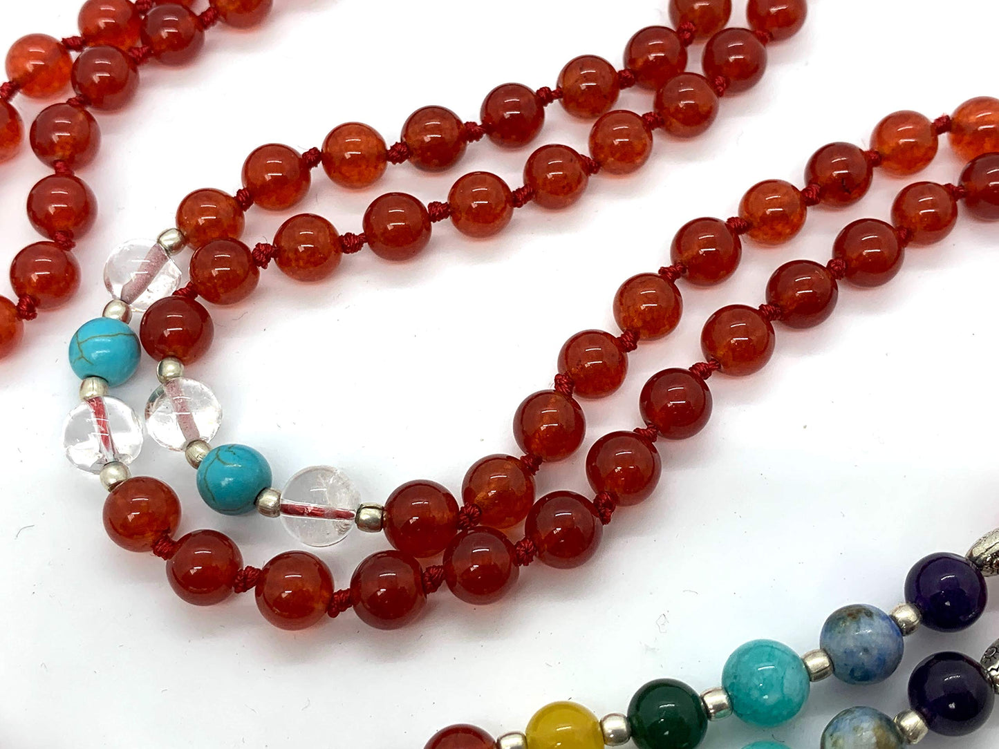 Energized 7 Chakra mala Hand Knotted 108 mala beads necklaces - Japa mala - Buddhist prayer beads - Meditation beads - Healing crystals for men women (Carnelian 1st chakra Root Chakra Mala)