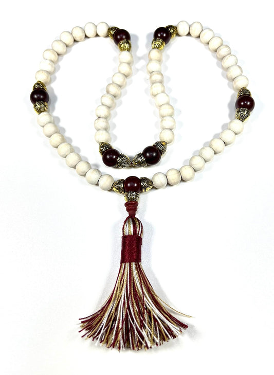 Rosewood & Tulsi Half Mala Necklace | 54+1 Beads | ARANYA Collection