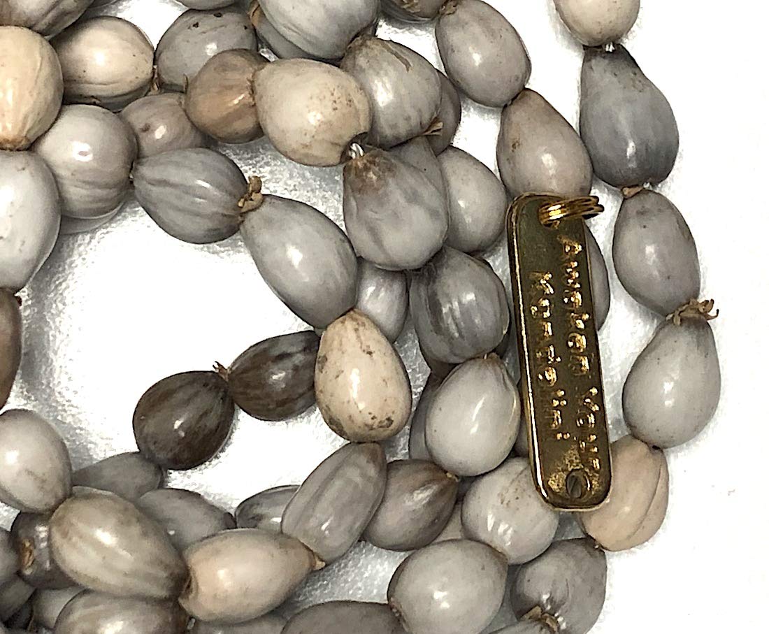 Vijayanti Vaijayanti mala beads necklace - Victory Mala 108 prayer beads for Laxmi Lakshmi Vishnu Krishna pooja puja - 5 mukhi (5 face) Rudraksha Rudraksh Guru bead - Awaken - w/Velvet Rosary pouch