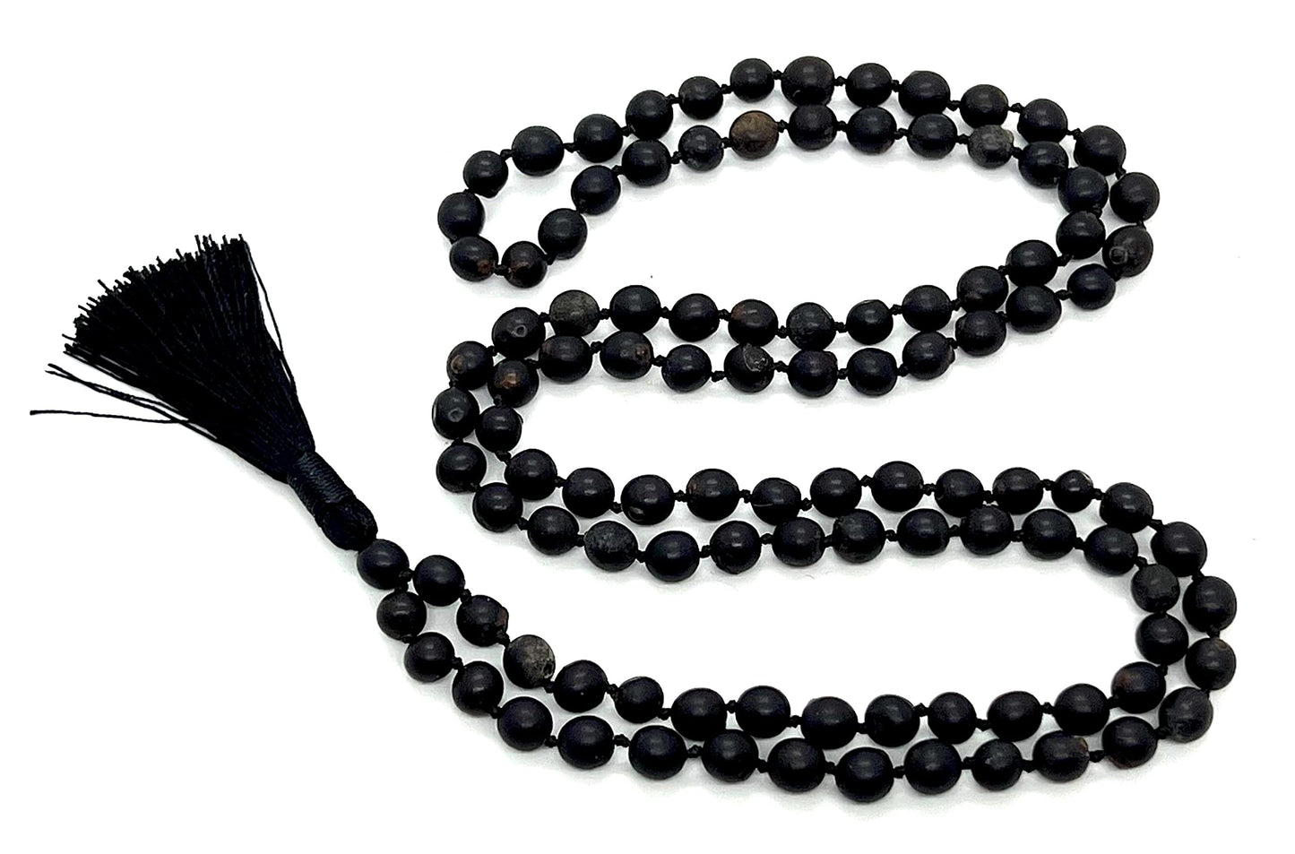 Hand Knotted Black Vijayanti Vaijayanti Mala Necklace with 6-7mm Beads - Virgo Sun Sign, Root Chakra Alignment - Protection, Victory Mala