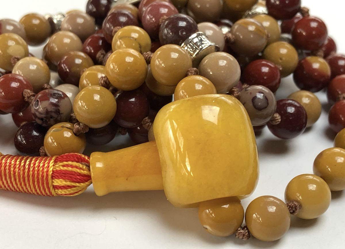 Certified Energized Mala Beads Necklace with COA - Chakra Mala - Japa Mala - 8mm 108 Buddhist Prayer Beads - Meditation Mala - Tassel Necklace – Zodiac/Sun Sign stones (Mookaite)
