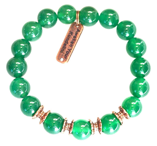Green Agate (Onyx) Stretch Bracelet, 10mm Beads, Virgo Birthstone, Root and Sacral Chakra Harmony, Find Balance and Grounding