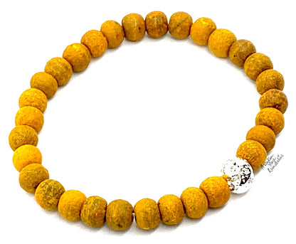 Haldi (Turmeric) & Lava Rock Beads Stretch Bracelet – 8mm – Solar Plexus Chakra & Leo Birthstone – Meditation Jewelry