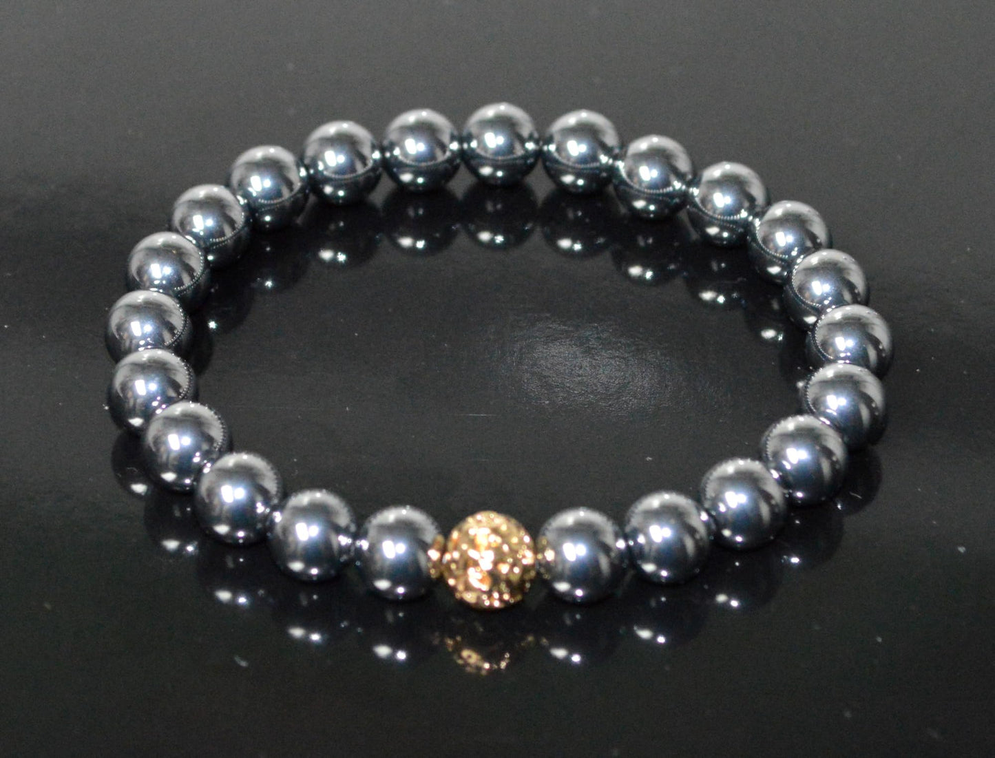 Terahertz and Lava Beads Stretch Bracelet – Capricorn & Aquarius Birthstone Bracelet, Root Chakra - Vitality, Libido, Protection