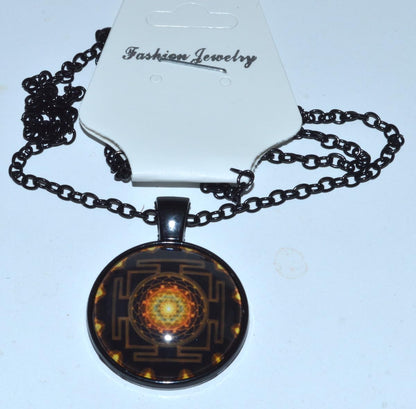Sri Yantra, Shree Yantram, Kavach Pendant 1" Inch - Sacred Golden polished Hollowed Sri Yantra Pendant Necklace jewelry in High Quality Finish - w/Chain