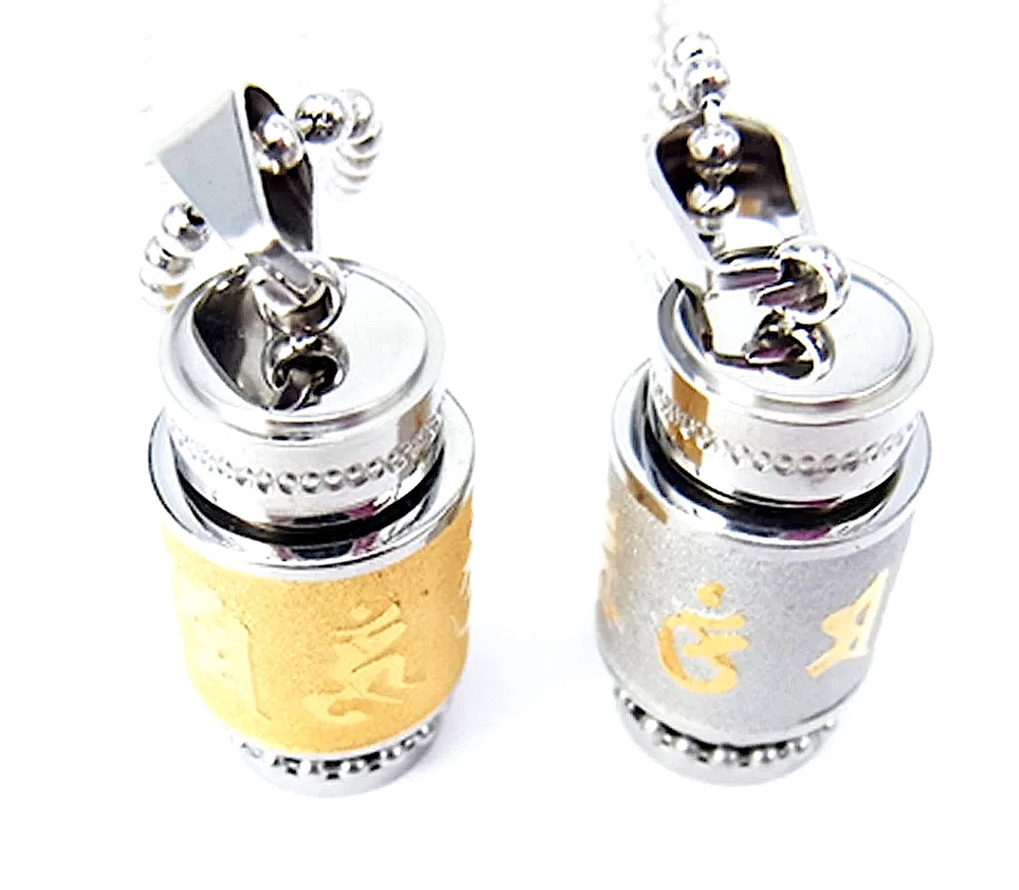 Om Mani Padme Hum Pendant | Buddhist Symbol | Stainless Steel | Pair in Golden & Silver Finish | 33.5x13mm: Hole 9x5mm