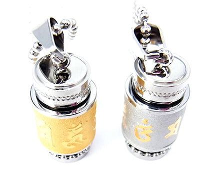 Om Mani Padme Hum Pendant | Buddhist Symbol | Stainless Steel | Pair in Golden & Silver Finish | 33.5x13mm: Hole 9x5mm