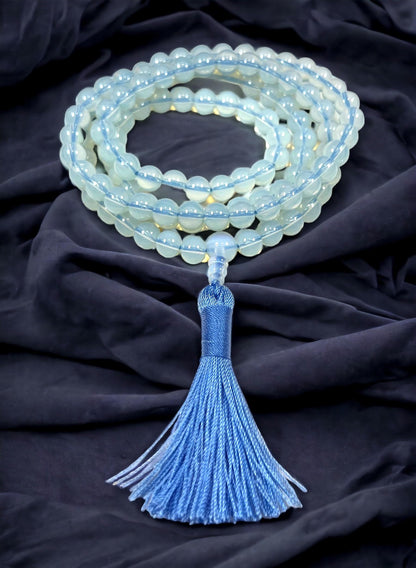 Handmade Opal Opalite Mala Necklace (8mm 108 Beads) - Libra Birthstone, Zodiac Sign, and Crown Chakra