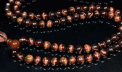 Handmade Tiger's Eye Mala Beads Necklace – 8mm 108 Beads – Multicolor Options – Solar Plexus Chakra & Zodiac Birthstones – Meditation Jewelry