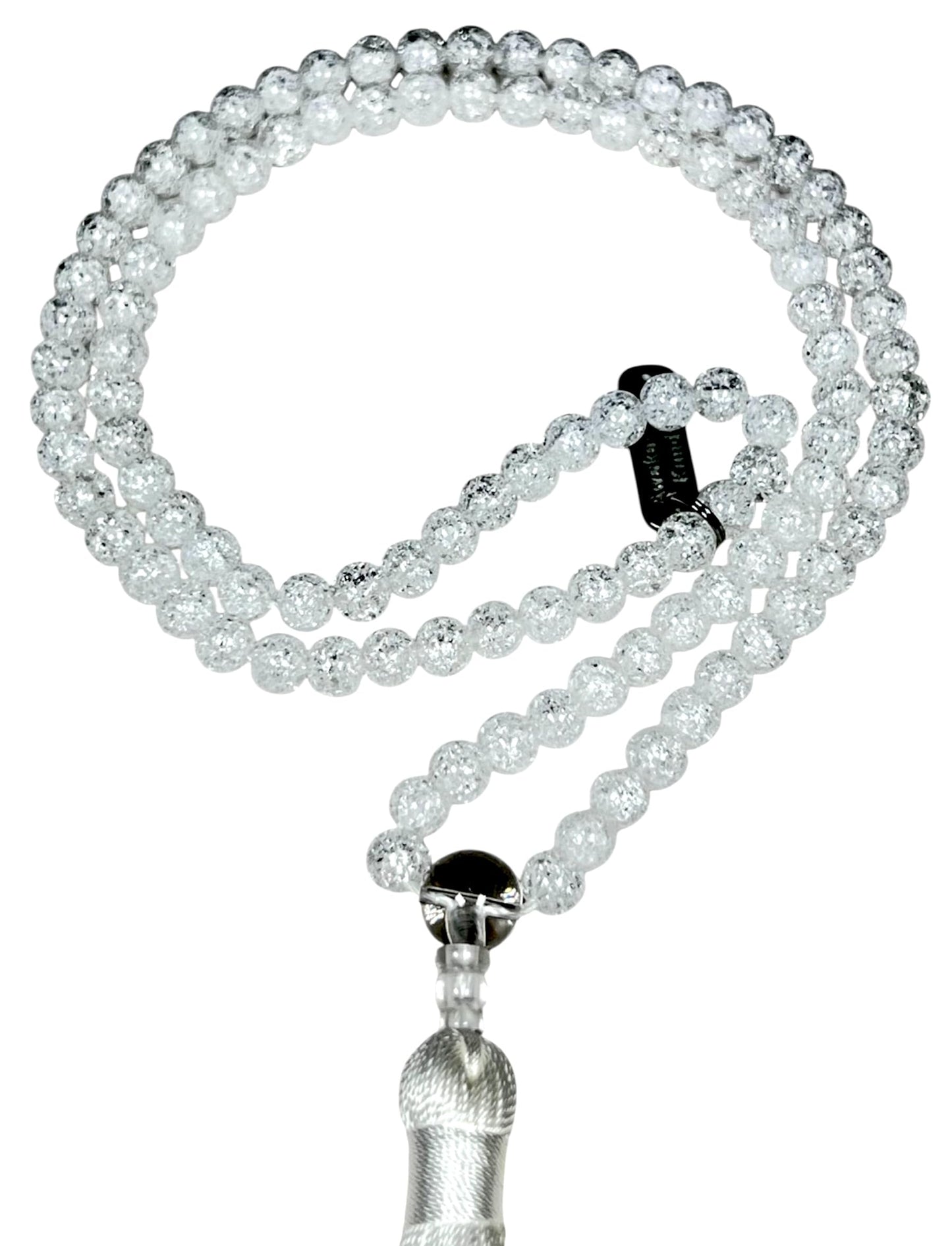 Handmade Crackle Crystal Quartz Mala Necklace – 6mm & 8mm | 108 Beads | Crown Chakra & April Birthstone | Ethically Sourced