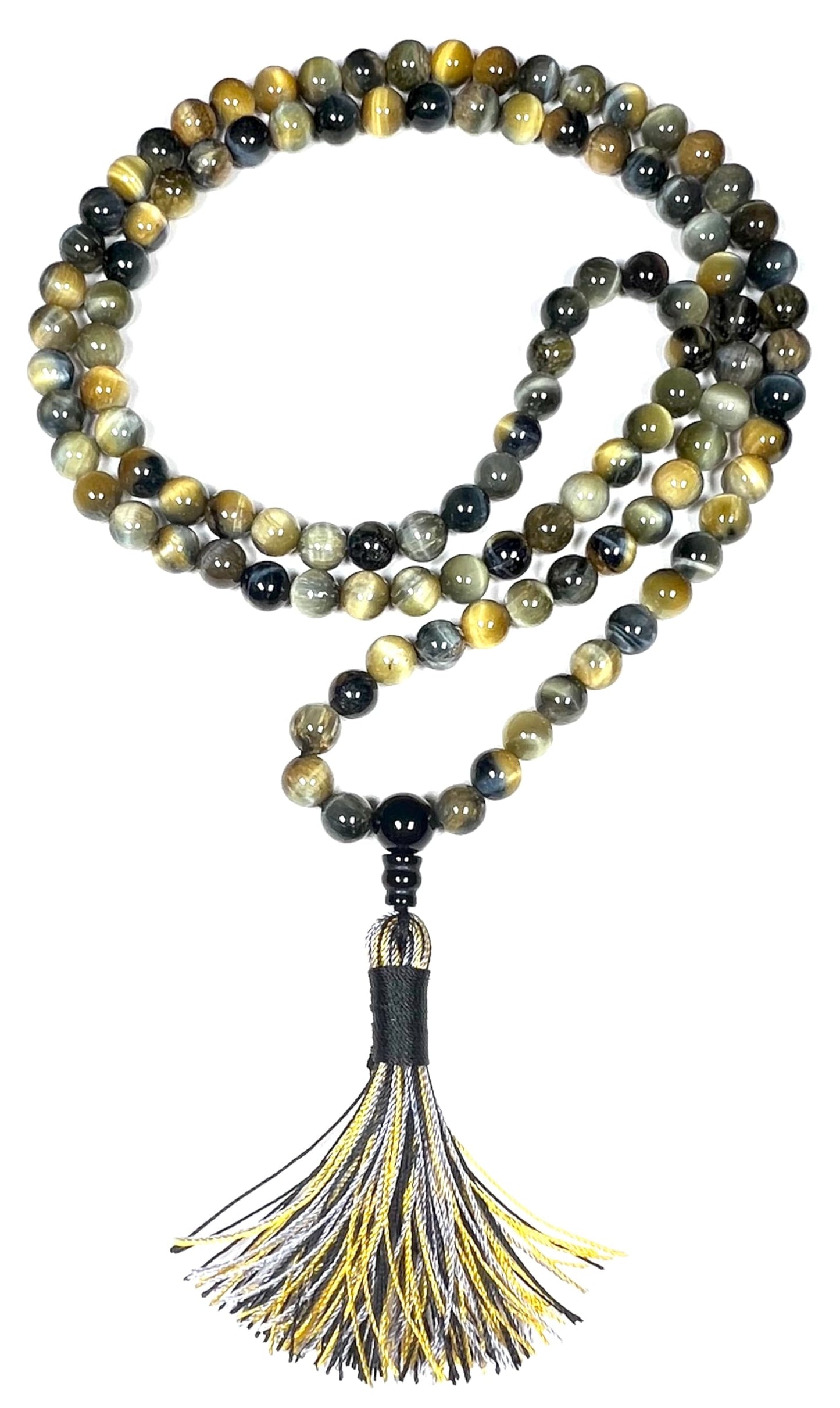 Handmade Tiger's Eye Mala Beads Necklace – 8mm 108 Beads – Multicolor Options – Solar Plexus Chakra & Zodiac Birthstones – Meditation Jewelry