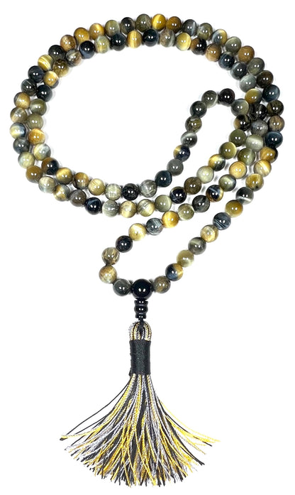 Handmade Tiger's Eye Mala Beads Necklace – 8mm 108 Beads – Multicolor Options – Solar Plexus Chakra & Zodiac Birthstones – Meditation Jewelry