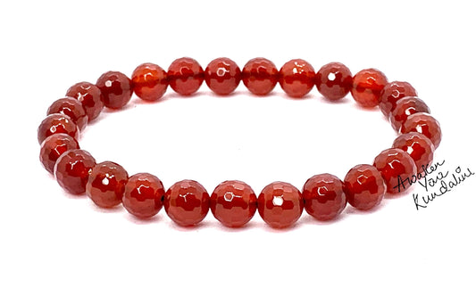 Red Carnelian Stretch Bracelet – 8mm Beads – AAA Grade Faceted – Sacral Chakra & Leo Birthstone – Meditation Jewelry