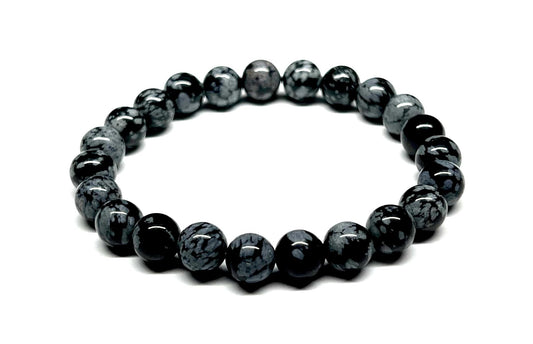 Snowflake Obsidian Stretch Bracelet - Sagittarius Birthstone Jewelry For November & December - Root Chakra Balancing & Alignment
