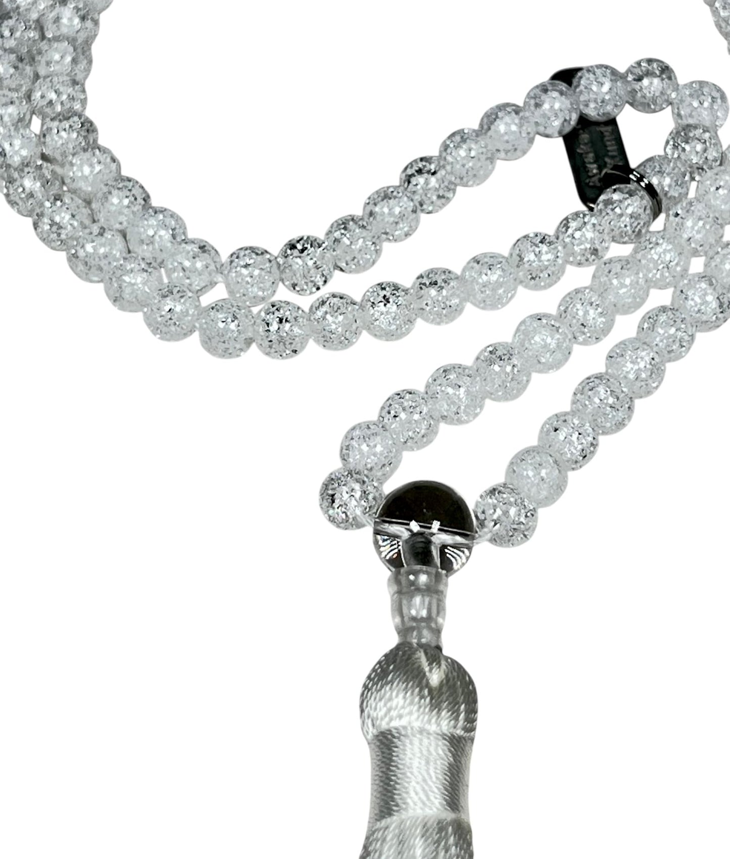 Handmade Crackle Crystal Quartz Mala Necklace – 6mm & 8mm | 108 Beads | Crown Chakra & April Birthstone | Ethically Sourced