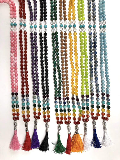 Energized 7 Chakra mala Hand Knotted 108 mala beads necklaces - Japa mala - Buddhist prayer beads - Meditation beads - Healing crystals for men women (Sky Blue Jade 5th chakra Throat chakra mala)