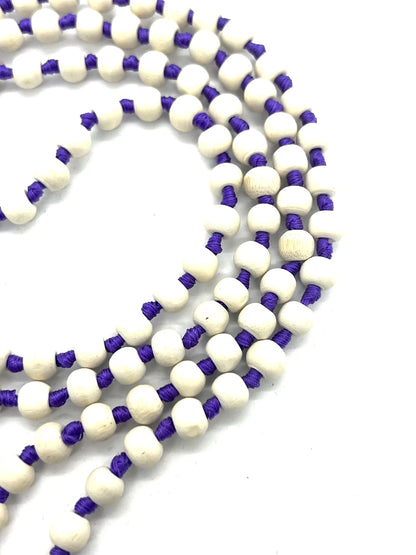 Tulsi Mala Beaded Necklace - Hand Knotted Tulasi Beads - 7 Chakra Mala (Purple String)