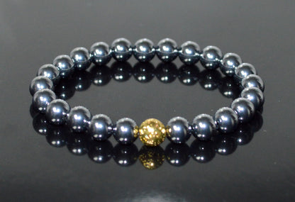Terahertz and Lava Beads Stretch Bracelet – Capricorn & Aquarius Birthstone Bracelet, Root Chakra - Vitality, Libido, Protection