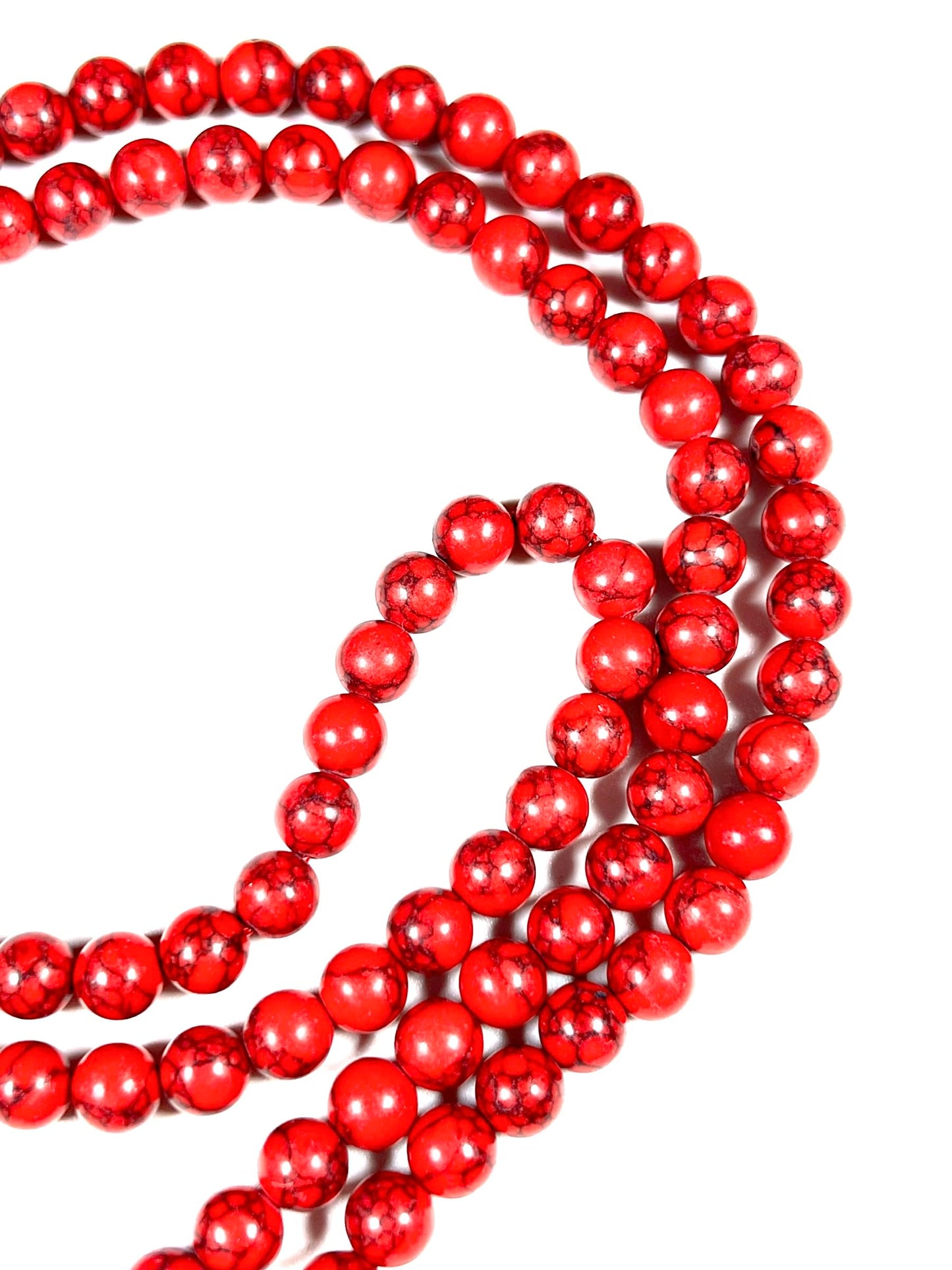 Handmade Red Howlite Mala Beads Necklace | 8mm 108 Beads | Black Onyx Guru Bead | Hand-Knotted Spiritual Jewelry | Birthstone & Root Chakra Energy
