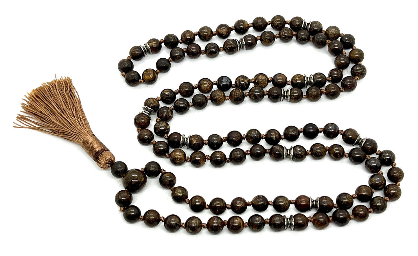 Certified Energized Mala Beads Necklace with COA - Chakra Mala - Japa Mala - 8mm 108 Buddhist Prayer Beads - Meditation Mala - Tassel Necklace – Zodiac/Sun Sign stones (Bronzite)