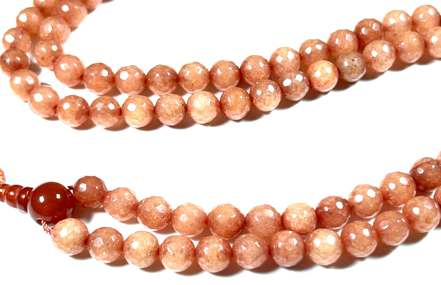 Faceted Orange Jade Mala Beads Necklace – 8mm, 108 Beads – Birthstone & Chakra Energy Beads for Spiritual Practices & Meditation