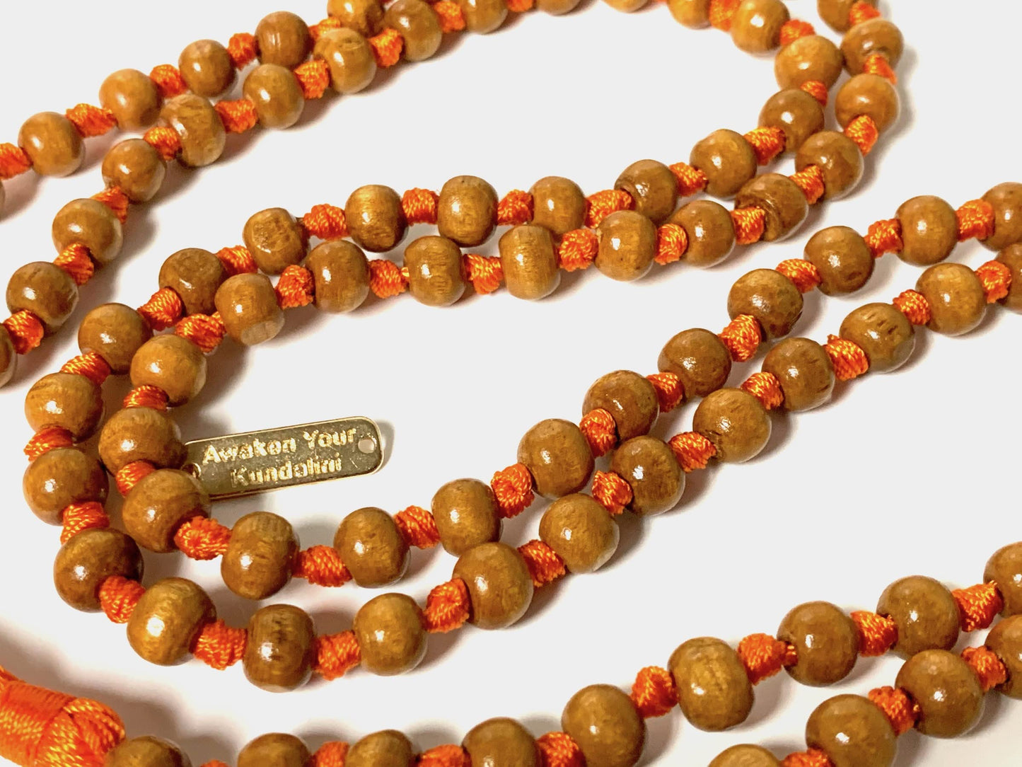 Awaken Your Kundalini Tulsi mala beads necklace hand knotted mala holy basil beads 8 mm 108 Buddhist prayer beads 7 Chakra mala colors - w/Velvet mala pouch (SECOND SACRAL CHKARA)