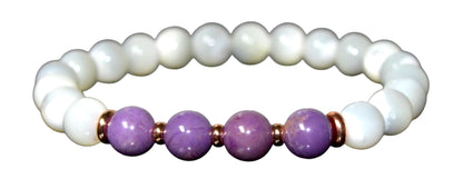 Moonstone & Phosphosiderite Stretch Bracelet - Cancer & Sagittarius Birthstone - Crown & Heart Chakra