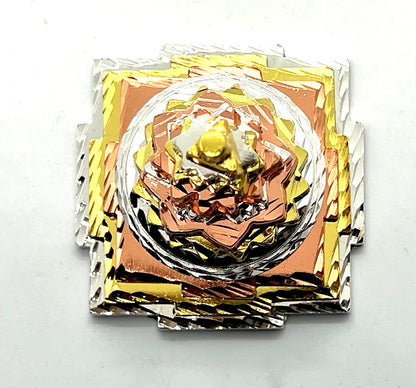AWAKEN YOUR KUNDALINI Sri Meru Yantra, Shree Chakra in Brass Size 2" Inch - Spiritual Powers, Vaastu Dosh, Prosperity - 3D - 3 Tone A+