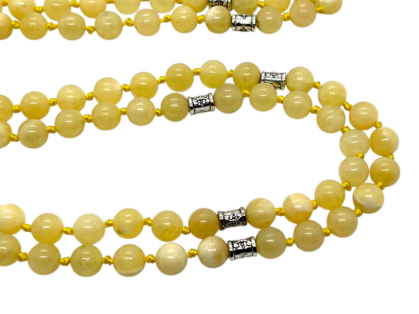AWAKEN YOUR KUNDALINI Calcite Mala Beads Necklace, Taurus & Gemini Birthstone, Throat Chakra Harmony - Hand Knotted