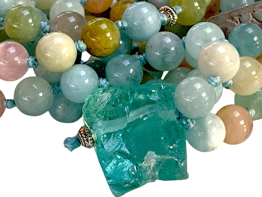 Hand Knotted Amazonite Mala Necklace – 8mm | 108 Beads | Throat & Heart Chakras | March & October Birthstone | Stone of Courage & Truth | Ethically Sourced