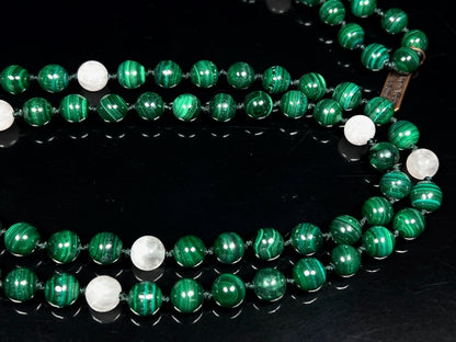 Malachite, Rose Quartz & Selenite Mala Necklace | GAIA Collection