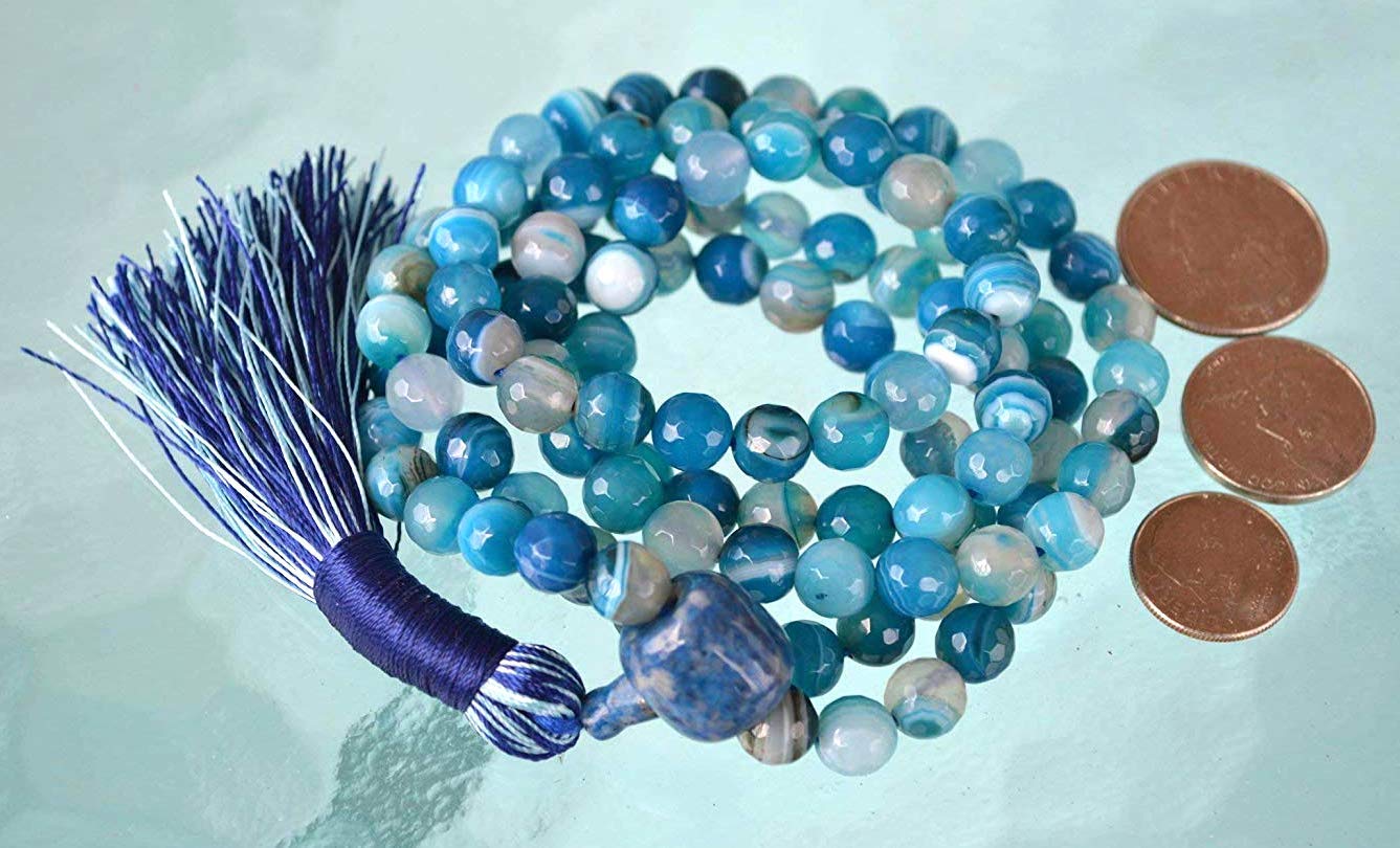 Blue Lace Agate mala Beads Necklace